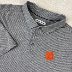 CLEMSON TIGERS x TOMMY BAHAMA Mens Polo Shirt XL Gray Soft Cotton Stretch Stripe
